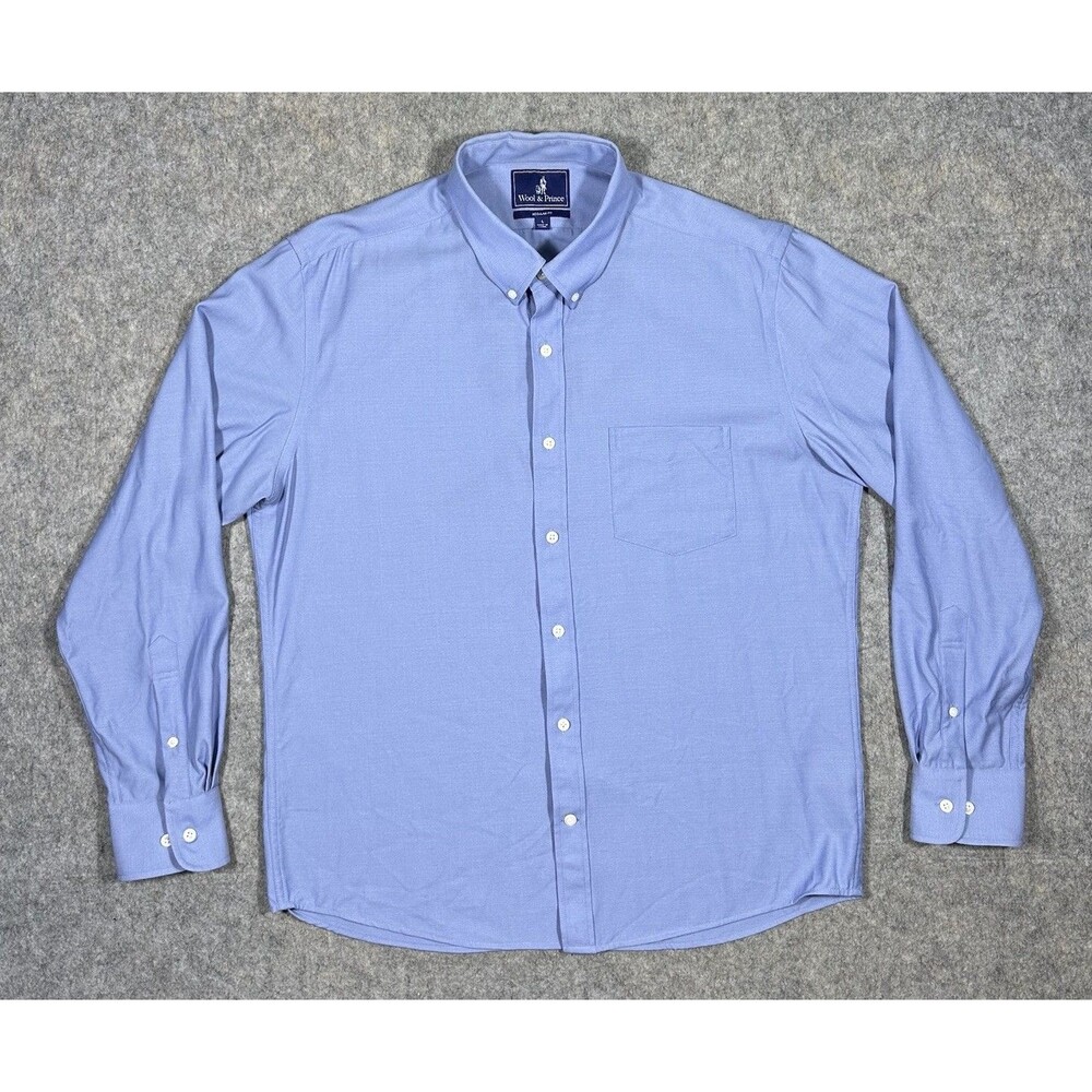 Wool & Prince Regular Fit Button Down Shirt Men’s L Blue Oxford 100% Wool READ